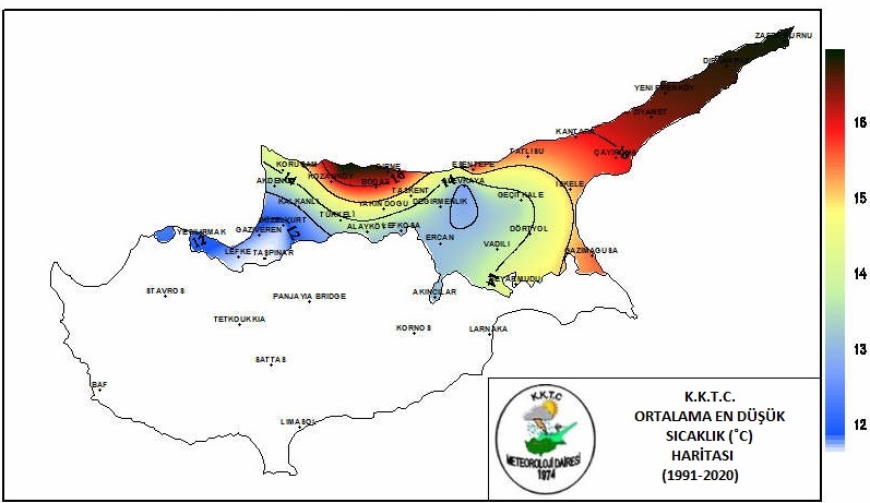 Ortalama En Düşük sıcaklıklar 1991 - 2020